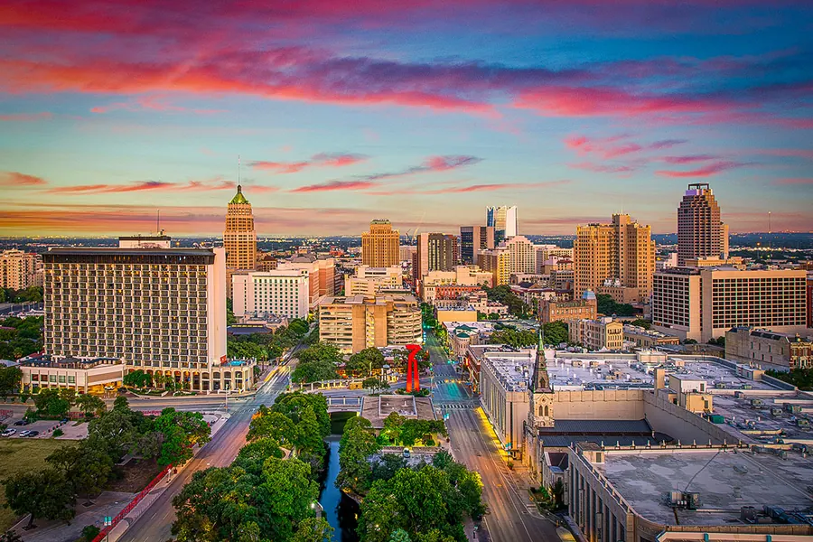 Downtown San Antonio at dusk, host city of NASS 2026